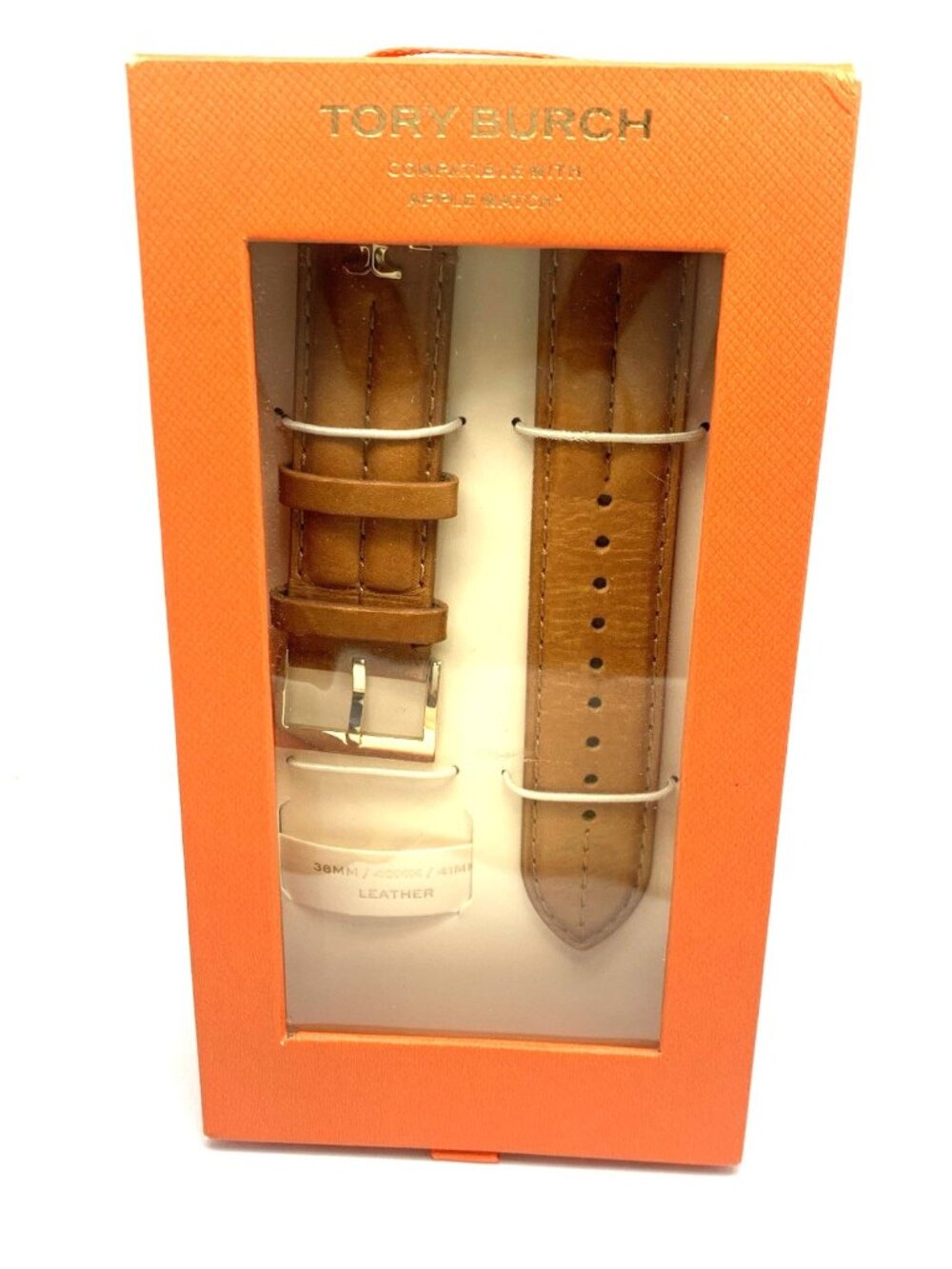 Tory Burch Apple Watch Band Case Size 38/40/41mm Brown Leather Strap TBS0092